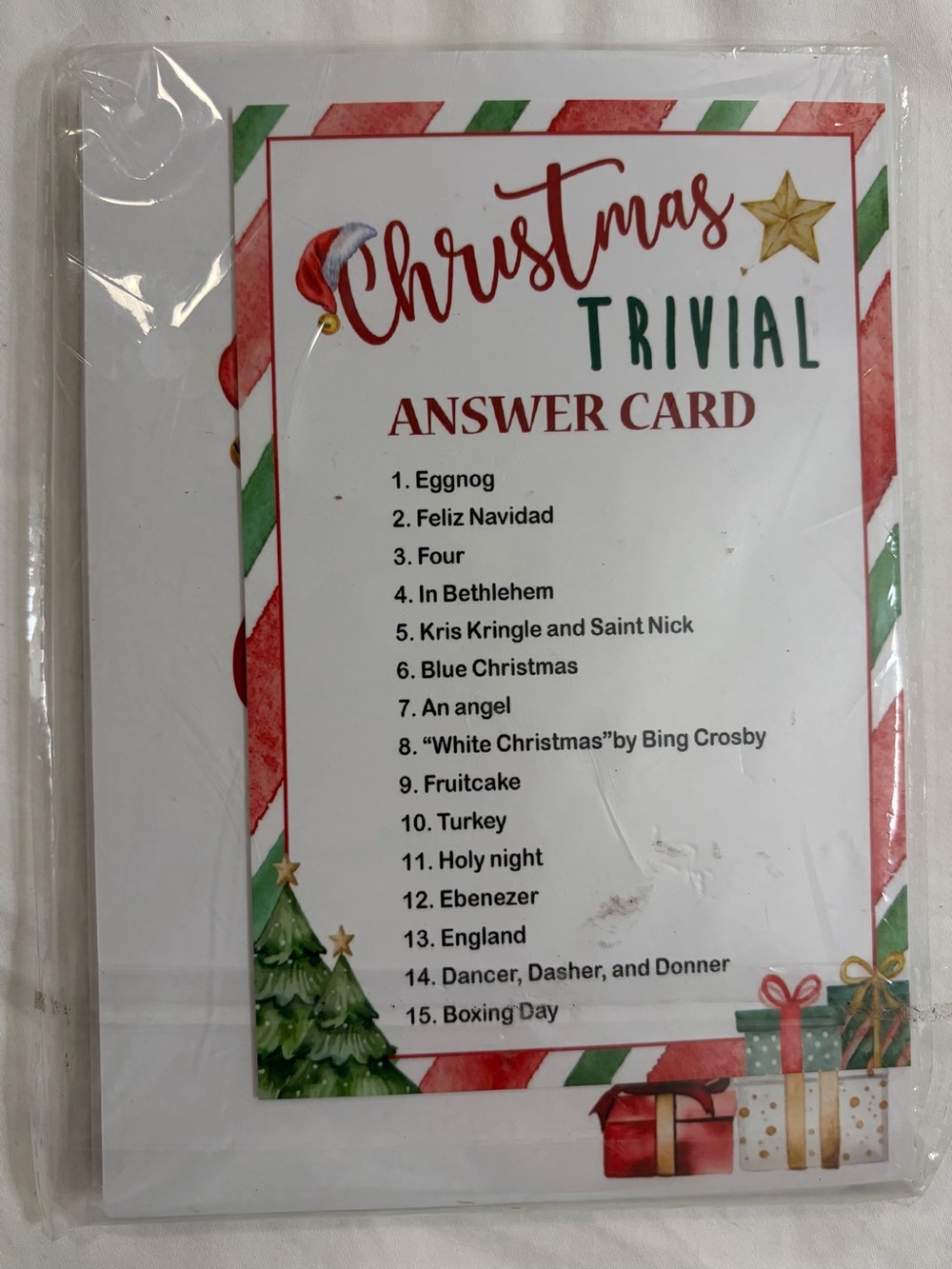 Christmas Trivia Party Game Cards with Answer Key Holiday Activity - Set of 30